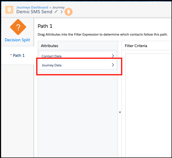 Selecting Journey Data in the Attributes section