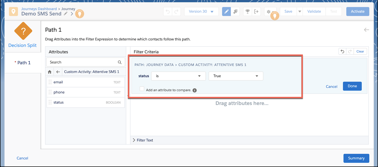 Clicking edit icon to configure attribute criteria.