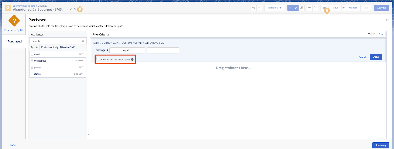 Clicking Add an attribute to compare.