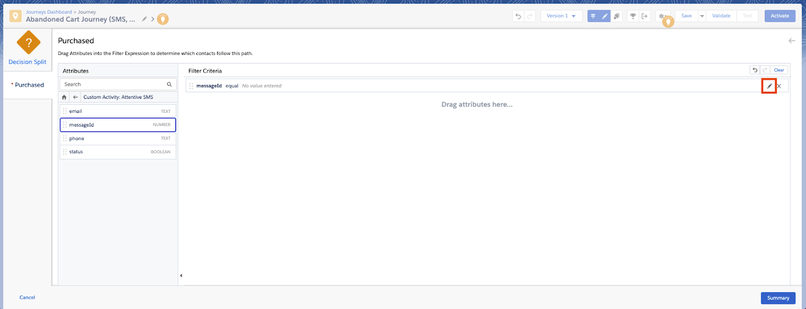 Clicking edit icon to configure criteria of attribute.