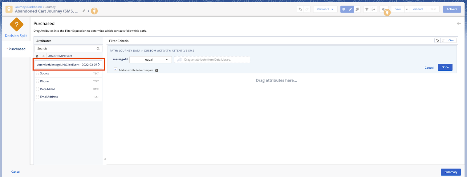 Sselecting link-click event postback