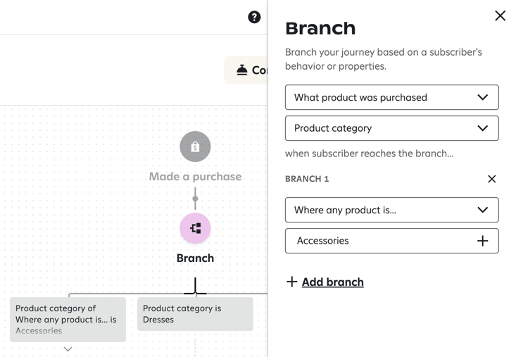 Creating a branch where any product is in the 'Accessories' category.