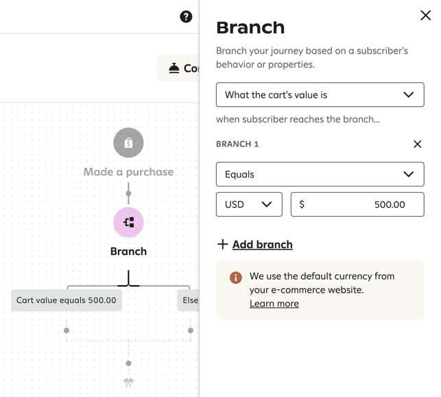 Creating a branch based on cart value