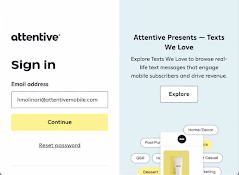 The Attentive user sign-in page with fields for an email address and password.
