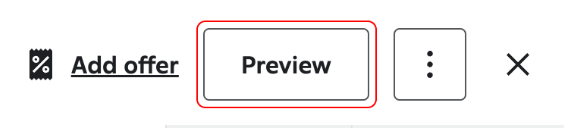 An image of the Preview button outlined in red in the upper right corner of the email builder.