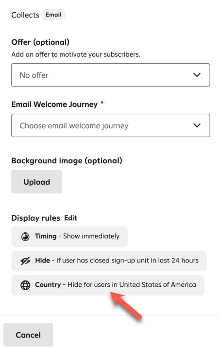 New display rule hiding sign-up unit from users in the United States.