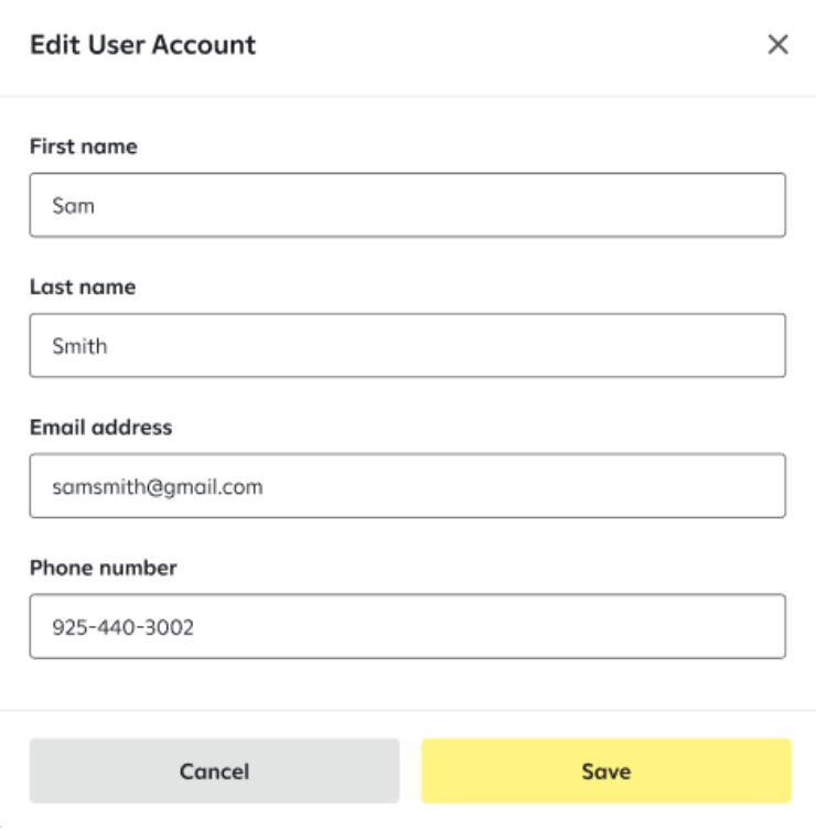screen where you can edit a user account