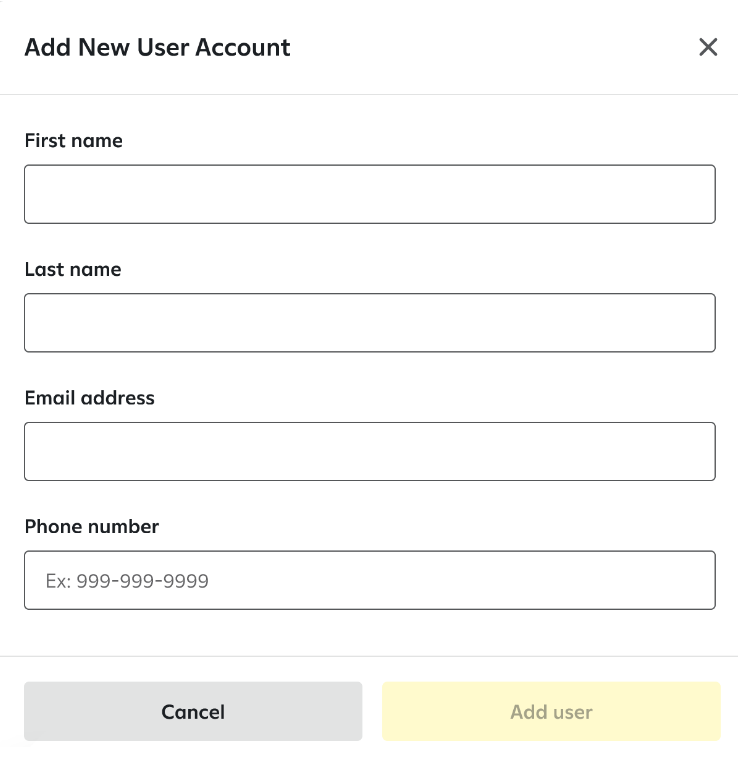 screen where you can add a new user